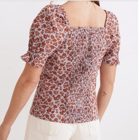 Madewell Button-Front Smocked Back Top - Size 8 - Picture 5 of 12